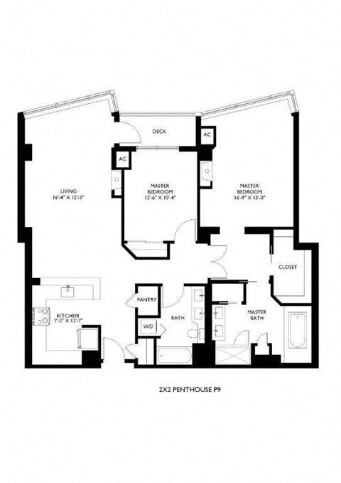 Floor plan for 2 beds, 2 baths, 1399 sqft